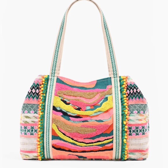 America & Beyond Handbags - America & Beyond DAPHNE EMBELLISHED MULTI-COLORED HAND BEADED TOTE